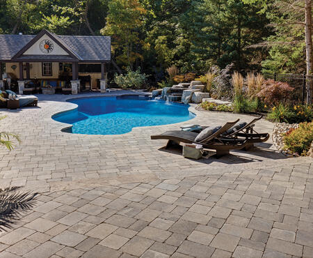 Patio with pool using Colonnade products from Brampton Brick